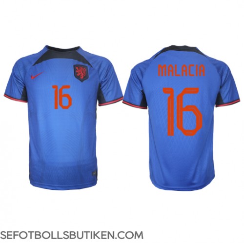 Nederländerna Tyrell Malacia #16 Replika Borta matchkläder VM 2022 Korta ärmar